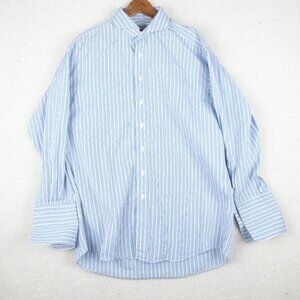 Charles Tyrwhitt Dress Shirt Mens 16.5 Blue White Striped French Cuff Formal